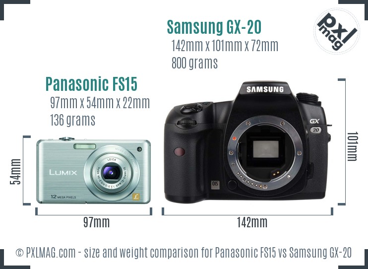 Panasonic FS15 vs Samsung GX-20 size comparison