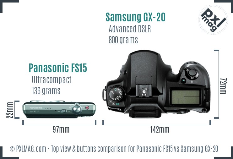 Panasonic FS15 vs Samsung GX-20 top view buttons comparison