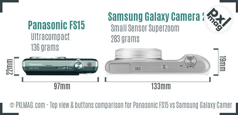Panasonic FS15 vs Samsung Galaxy Camera 2 top view buttons comparison