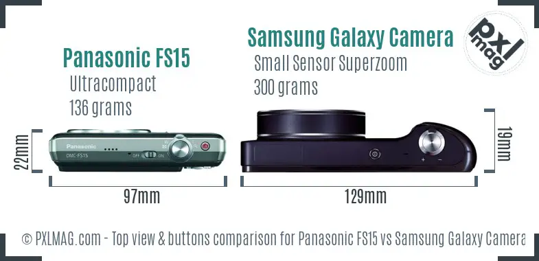 Panasonic FS15 vs Samsung Galaxy Camera top view buttons comparison Panasonic FS15 vs Samsung Galaxy Camera top view buttons comparison