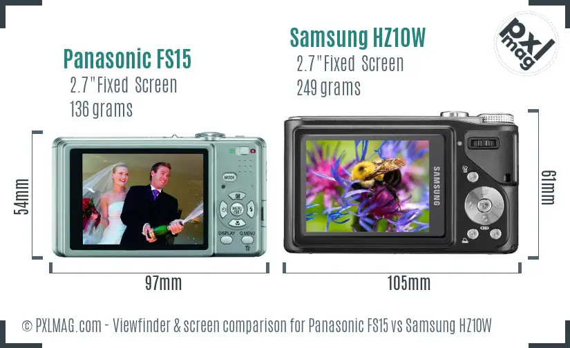 Panasonic FS15 vs Samsung HZ10W Screen and Viewfinder comparison