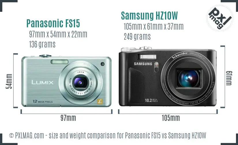 Panasonic FS15 vs Samsung HZ10W size comparison