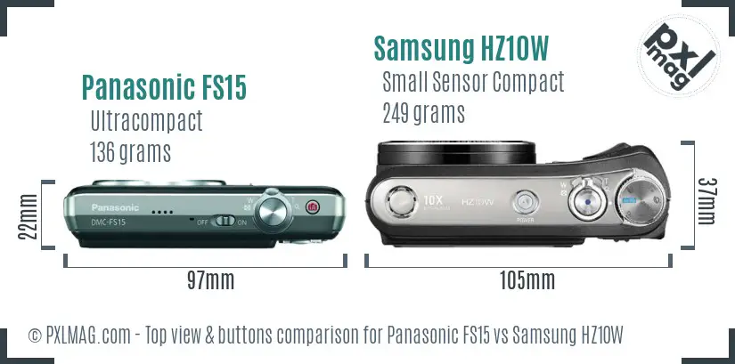 Panasonic FS15 vs Samsung HZ10W top view buttons comparison