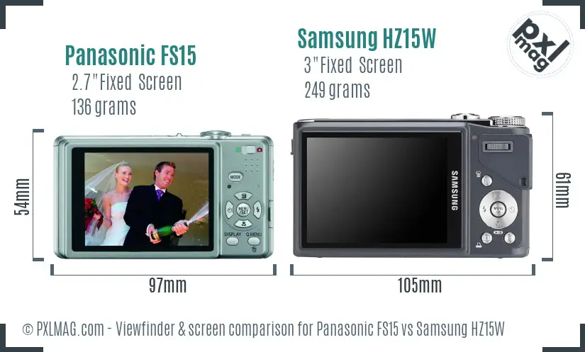 Panasonic FS15 vs Samsung HZ15W Screen and Viewfinder comparison