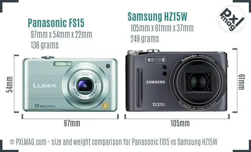 Panasonic FS15 vs Samsung HZ15W size comparison