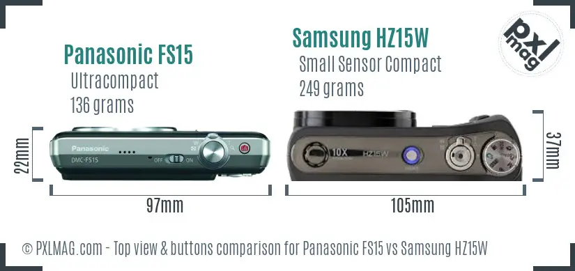 Panasonic FS15 vs Samsung HZ15W top view buttons comparison