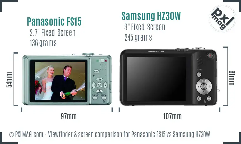 Panasonic FS15 vs Samsung HZ30W Screen and Viewfinder comparison