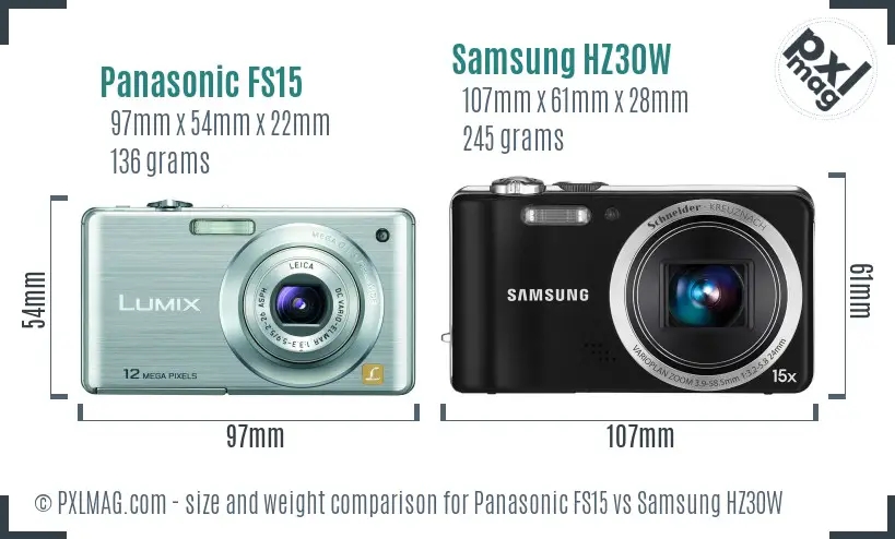 Panasonic FS15 vs Samsung HZ30W size comparison