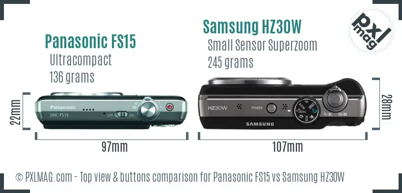 Panasonic FS15 vs Samsung HZ30W top view buttons comparison