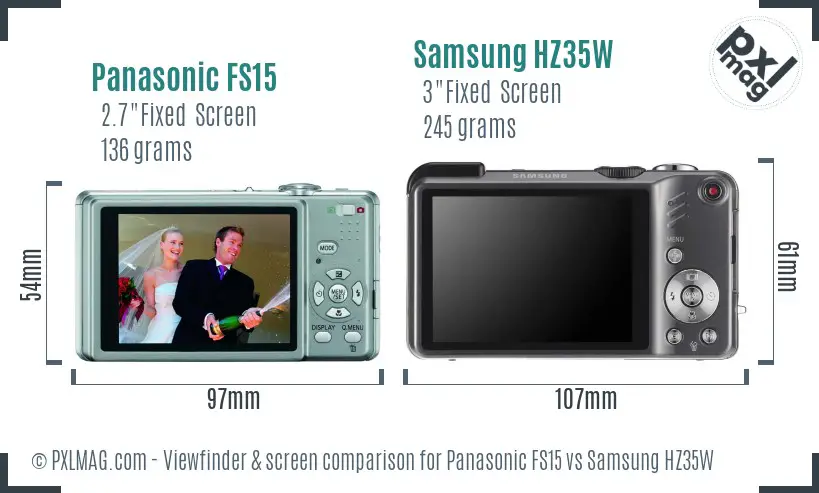 Panasonic FS15 vs Samsung HZ35W Screen and Viewfinder comparison