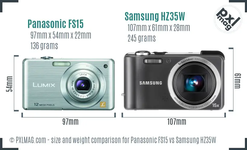 Panasonic FS15 vs Samsung HZ35W size comparison