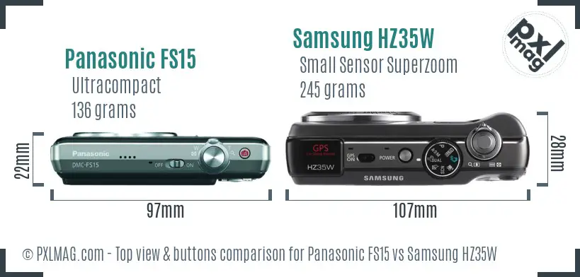 Panasonic FS15 vs Samsung HZ35W top view buttons comparison