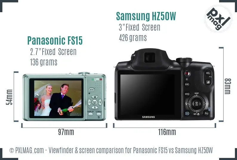 Panasonic FS15 vs Samsung HZ50W Screen and Viewfinder comparison