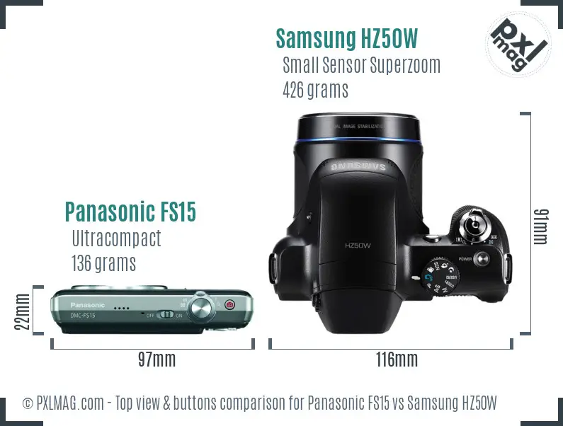 Panasonic FS15 vs Samsung HZ50W top view buttons comparison