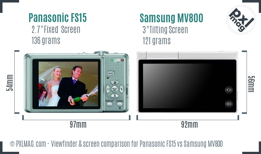 Panasonic FS15 vs Samsung MV800 Screen and Viewfinder comparison