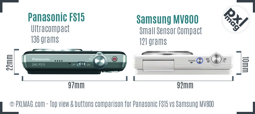 Panasonic FS15 vs Samsung MV800 top view buttons comparison