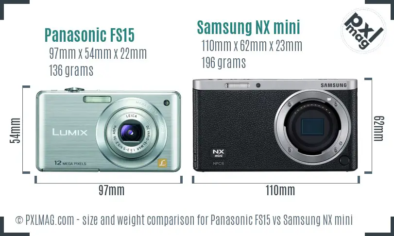 Panasonic FS15 vs Samsung NX mini size comparison