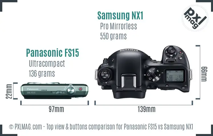 Panasonic FS15 vs Samsung NX1 top view buttons comparison Panasonic FS15 vs Samsung NX1 top view buttons comparison