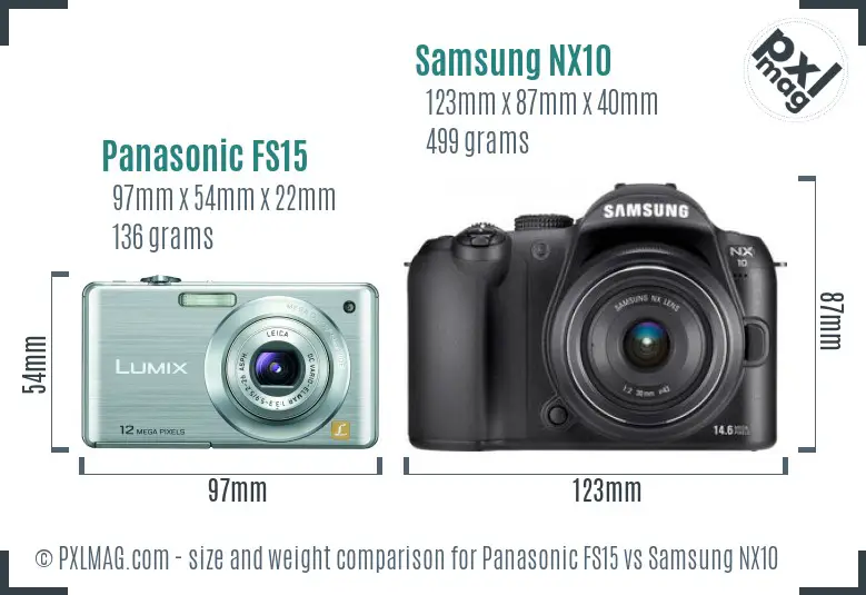 Panasonic FS15 vs Samsung NX10 size comparison