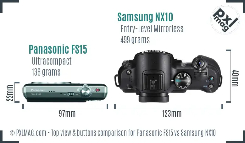 Panasonic FS15 vs Samsung NX10 top view buttons comparison