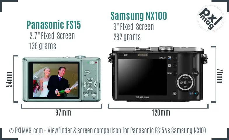 Panasonic FS15 vs Samsung NX100 Screen and Viewfinder comparison