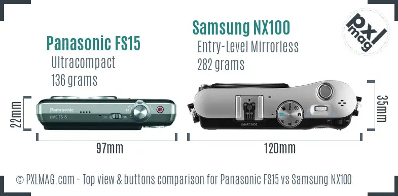 Panasonic FS15 vs Samsung NX100 top view buttons comparison