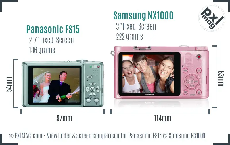 Panasonic FS15 vs Samsung NX1000 Screen and Viewfinder comparison