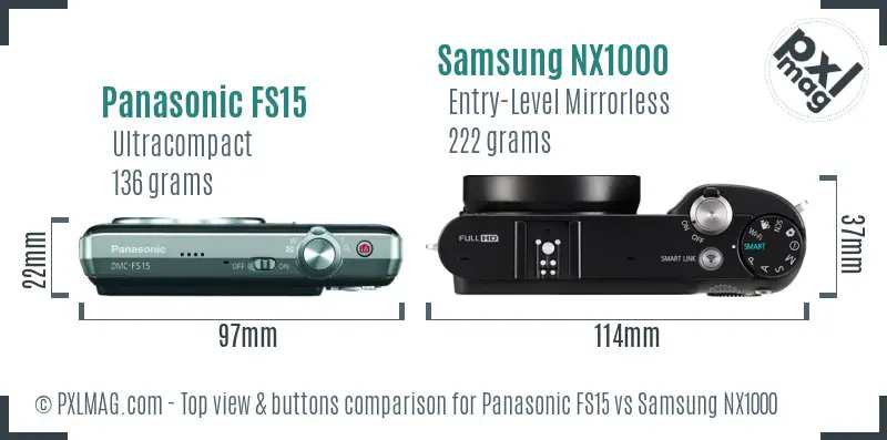 Panasonic FS15 vs Samsung NX1000 top view buttons comparison