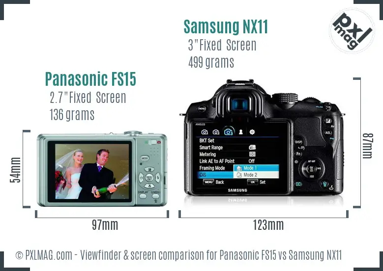 Panasonic FS15 vs Samsung NX11 Screen and Viewfinder comparison