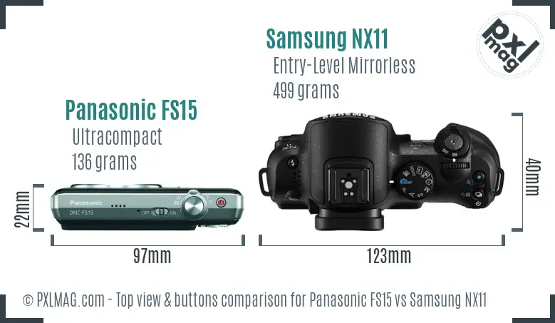 Panasonic FS15 vs Samsung NX11 top view buttons comparison