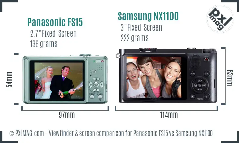 Panasonic FS15 vs Samsung NX1100 Screen and Viewfinder comparison