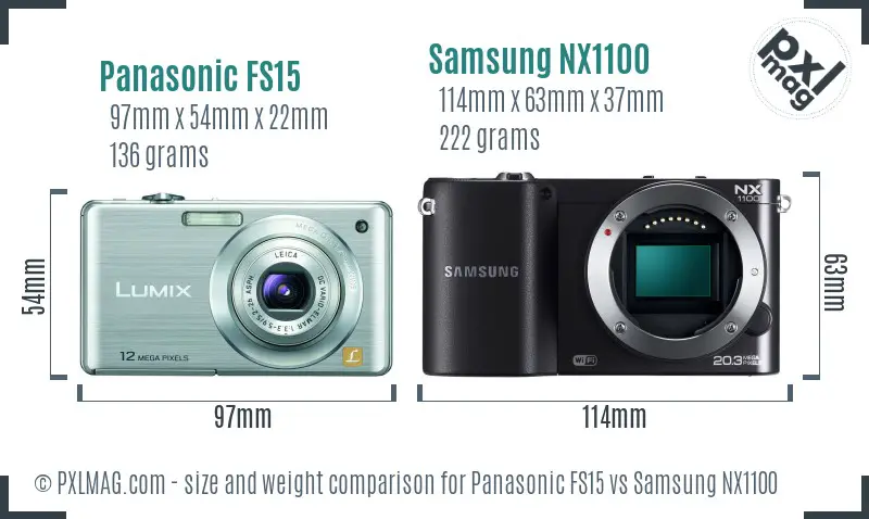 Panasonic FS15 vs Samsung NX1100 size comparison