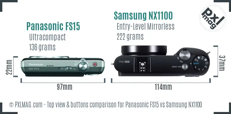 Panasonic FS15 vs Samsung NX1100 top view buttons comparison