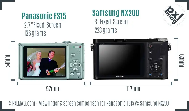 Panasonic FS15 vs Samsung NX200 Screen and Viewfinder comparison
