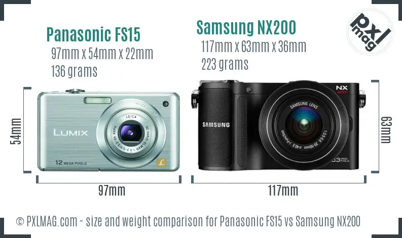 Panasonic FS15 vs Samsung NX200 size comparison