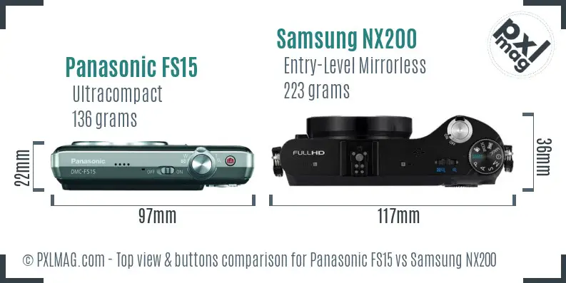 Panasonic FS15 vs Samsung NX200 top view buttons comparison