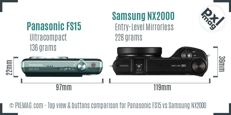 Panasonic FS15 vs Samsung NX2000 top view buttons comparison Panasonic FS15 vs Samsung NX2000 top view buttons comparison
