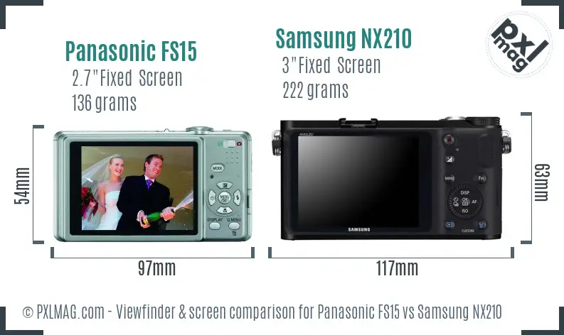 Panasonic FS15 vs Samsung NX210 Screen and Viewfinder comparison