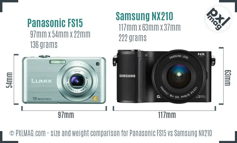 Panasonic FS15 vs Samsung NX210 size comparison