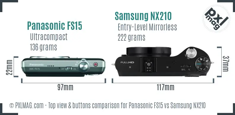 Panasonic FS15 vs Samsung NX210 top view buttons comparison