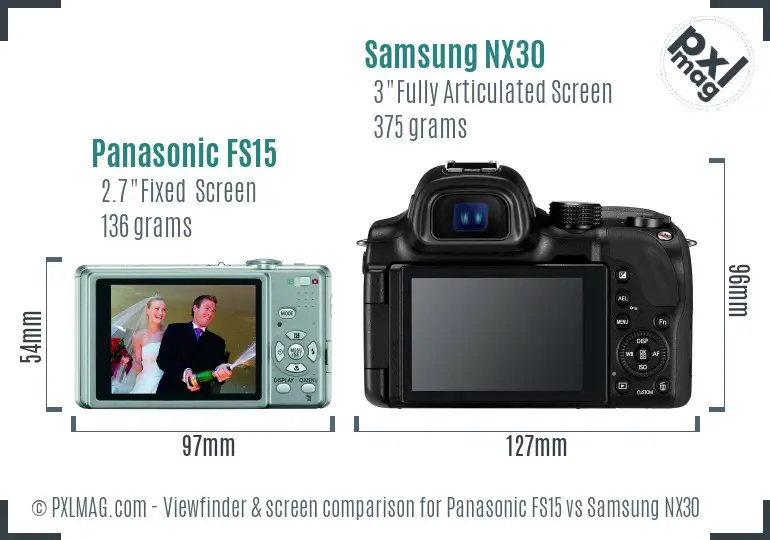 Panasonic FS15 vs Samsung NX30 Screen and Viewfinder comparison