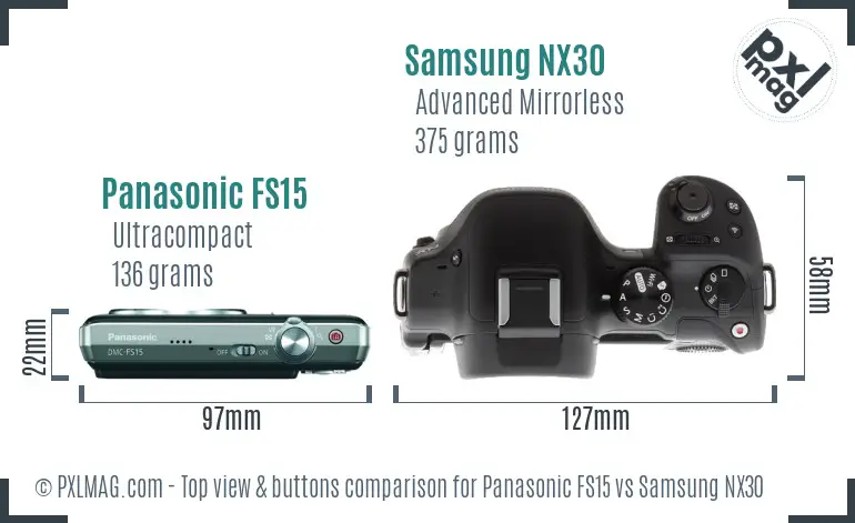 Panasonic FS15 vs Samsung NX30 top view buttons comparison
