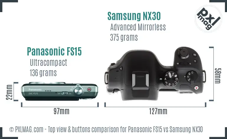 Panasonic FS15 vs Samsung NX30 top view buttons comparison Panasonic FS15 vs Samsung NX30 top view buttons comparison