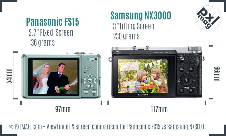 Panasonic FS15 vs Samsung NX3000 Screen and Viewfinder comparison