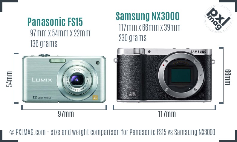 Panasonic FS15 vs Samsung NX3000 size comparison