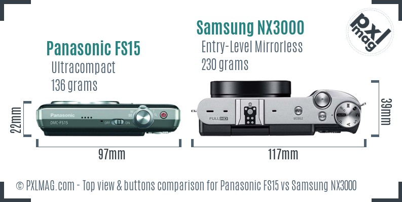 Panasonic FS15 vs Samsung NX3000 top view buttons comparison