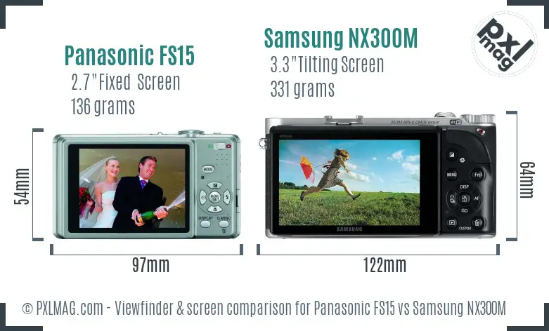 Panasonic FS15 vs Samsung NX300M Screen and Viewfinder comparison