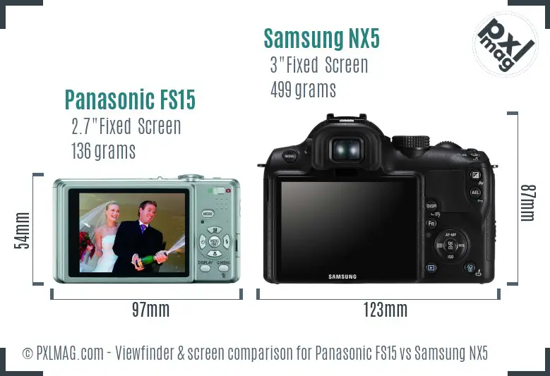 Panasonic FS15 vs Samsung NX5 Screen and Viewfinder comparison