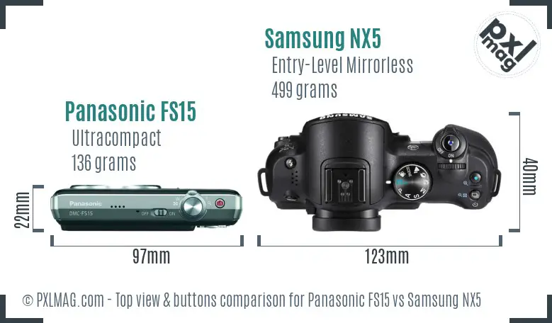 Panasonic FS15 vs Samsung NX5 top view buttons comparison