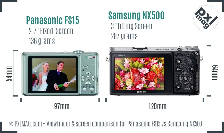 Panasonic FS15 vs Samsung NX500 Screen and Viewfinder comparison Panasonic FS15 vs Samsung NX500 Screen and Viewfinder comparison